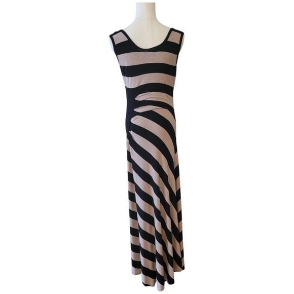 Calvin Klein Black and Tan Striped Maxi Dress Size 8 - Picture 5 of 6